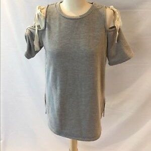 Halogen Cold-Shoulder tie sleeve sweatshirt